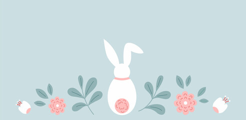 Web banner with easter bunny and flowers