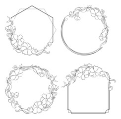 Set of frames, floral wreaths in vector. Frame of flowers and leaves