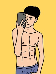 Fototapeta premium cute man cartoon on yellow background