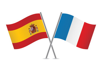 Spain and France flags. Spanish and French flags isolated on white background. Vector illustration.