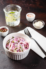 Dinner table with different dishes, set menu for nutritious healthy lunch in restaurant, business lunch