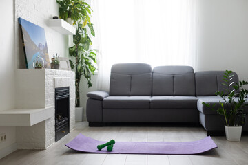 Sport yoga mat, Sport equipment. Concept healthy life