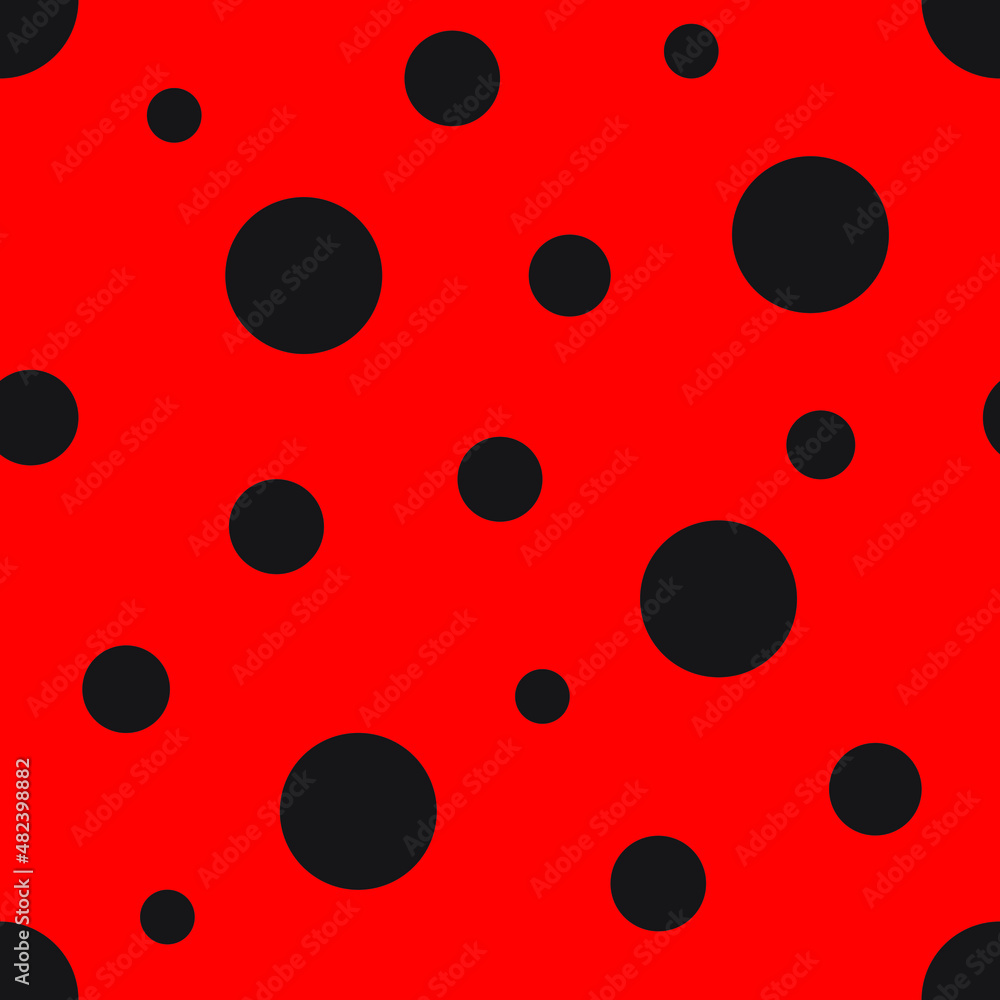 Poster ladybug seamless vector pattern. seamless pattern with red background and black spots.