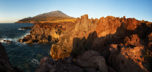 Yankito volcanic plateau at sunset. Iturup Island. South Kuriles
