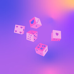 Vector illustration of dice with a heart and an inscription. An idea for postcards and invitations.