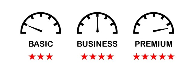 Speedometer icon rating indicators. Speedometer rating meter. Manometers vector set .Rating meter concept vector illustration