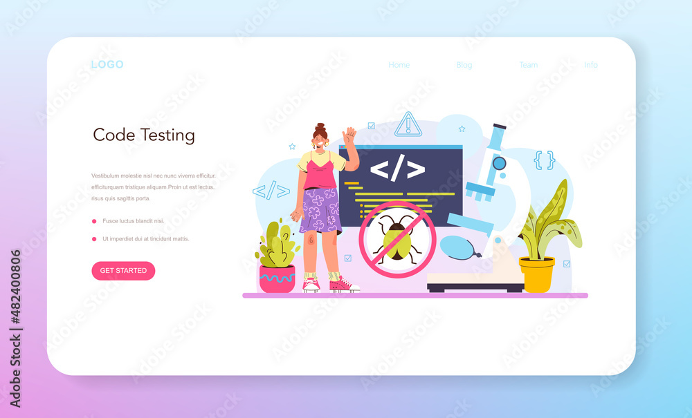 Poster software tester web banner or landing page. application or website