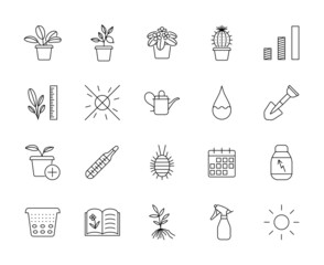 Houseplant care icon set vector editable stroke.