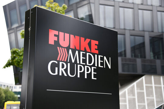 Essen, North Rhine-Westphalia, Germany - September 10, 2021: Headquarters of Funke Medien Gruppe in Essen - Funke Media Group is Germanys third largest newspaper and magazine publisher