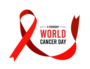World Cancer Day. Vector illustration with red ribbon on white