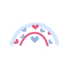 Cute rainbow. Cartoon vector illustration Drawn in a flat style. Hearts, love, Valentine's day, romance. Isolated on a white background.