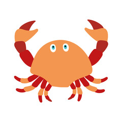 Vector hand drawn cartoon crab, lifting up claws, isolated on white background