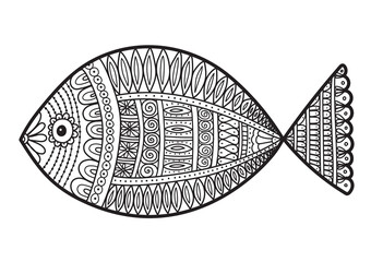 Big fish. Zentangle stylized cartoon isolated on white background. Hand drawn sketch illustration for adult coloring book.