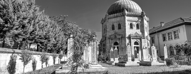 ISTANBUL, TURKEY - OCTOBER 22, 2014: Ancient cemetery and dome in Sultanahmet area.