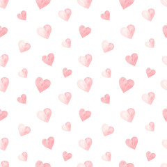 Romantic pink hearts watercolor seamless pattern. Valentine's day background. Love digital paper. 