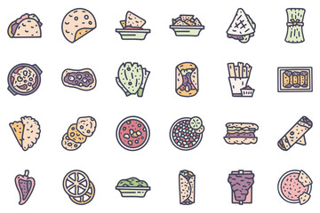 Mexican food color vector doodle simple icon set