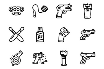 Self defence line vector doodle simple icon set