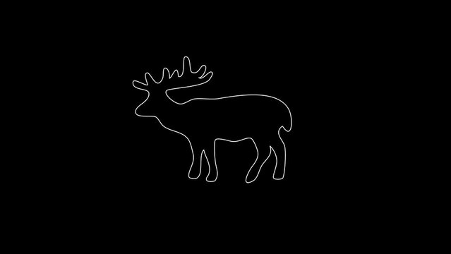 white linear elk silhouette. the picture appears and disappears on a black background.