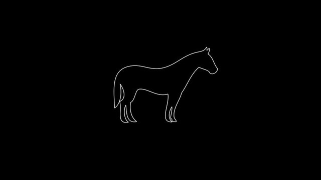 white linear horse silhouette. the picture appears and disappears on a black background.