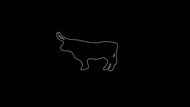 white linear bull silhouette. the picture appears and disappears on a black background.