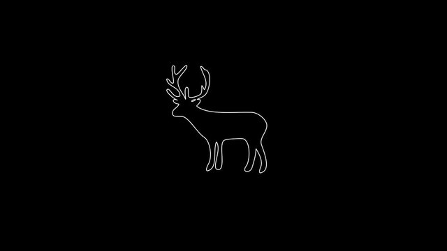white linear elk silhouette. the picture appears and disappears on a black background.
