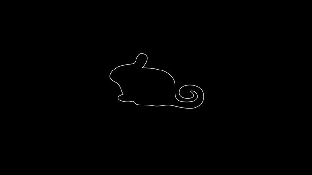white linear chinchilla silhouette. the picture appears and disappears on a black background.