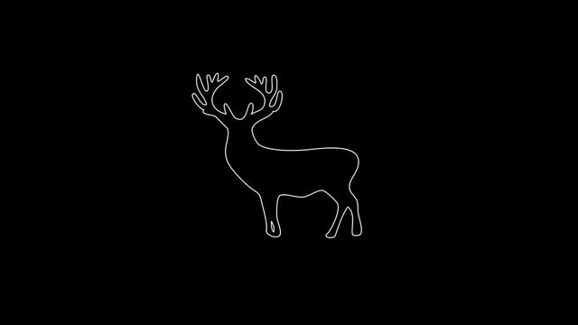 white linear deer silhouette. the picture appears and disappears on a black background.