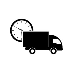 Truck and clock icon isolated on white background