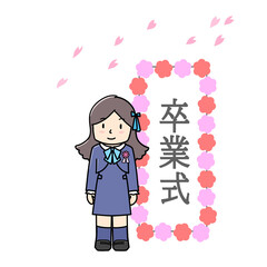 卒業式を迎えた女の子　桜ひらり