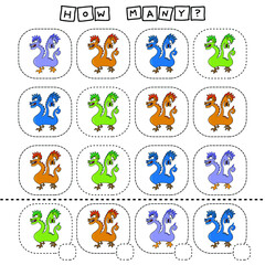 How many counting game with funny cute monsters. Preschool worksheet, kids activity sheet, printable worksheet
