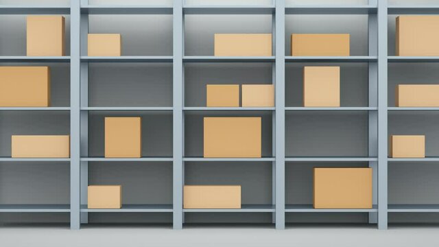 Warehouse interior with storage shelves. Abstract loop animation