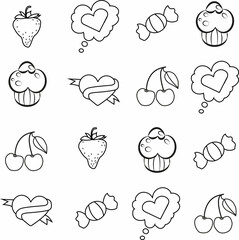 Style design elements for Valentine's Day. Vector illustration. Objects. Pattern. Black and white.