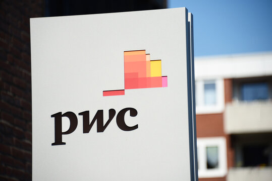 Hannover, Lower Saxony, Germany - September 26, 2021: Logo of pwc in Dusseldorf, Germany - pricewaterhousecoopers is a multinational professional services network with headquarters in London, England