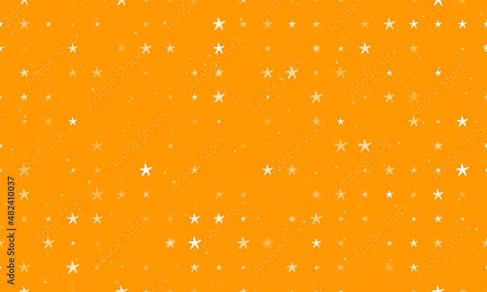 Poster seamless background pattern of evenly spaced white starfish symbols of different sizes and opacity. 