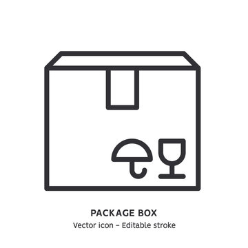 Package box line icon. Warehouse package, global logistic industry, delivery service flat outline icon. Editable stroke