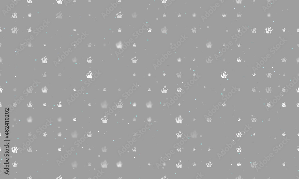 Poster seamless background pattern of evenly spaced white seaweed symbols of different sizes and opacity. v