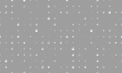 Seamless background pattern of evenly spaced white seaweed symbols of different sizes and opacity. Vector illustration on gray background with stars
