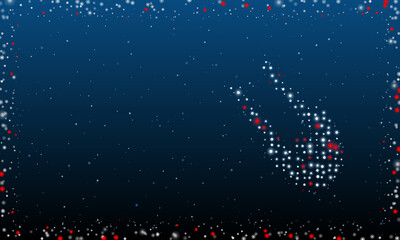 On the right is the solo bobsleigh symbol filled with white dots. Pointillism style. Abstract futuristic frame of dots and circles. Some dots is red. Vector illustration on blue background with stars