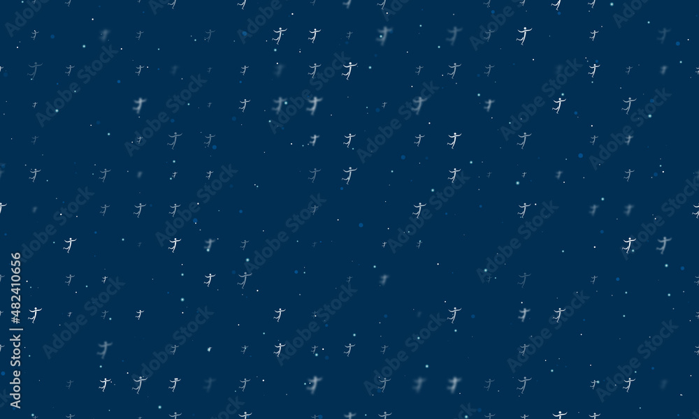 Poster seamless background pattern of evenly spaced white figure skating symbols of different sizes and opa