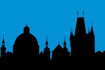 Fototapeta premium Urban skyline with cathedral landmark buildings silhouette of Prague, Czechia
