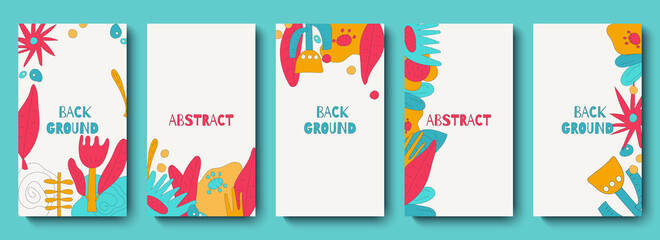 Trendy set of templates for social media. Abstract floral background for social media stories. Editable vector illustration in style 80s - 90s