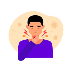 Young man with throat pain