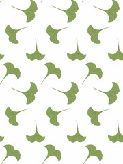 Seamless hand drawn pattern in vector with ginko biloba leaves. Green leaves on white background.