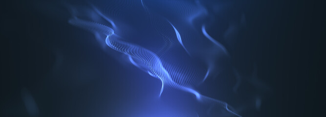 Blue particles wave background. Abstract dynamic mesh. Big data technology. landing page