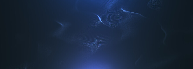 Blue particles wave background. Abstract dynamic mesh. Big data technology. landing page