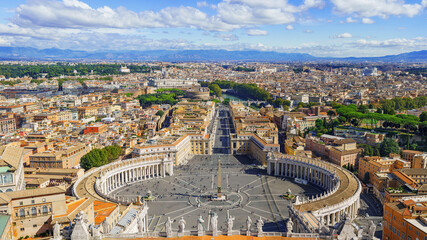 Saint Peter's Square in Vatican and aerial view of Rome - obrazy, fototapety, plakaty