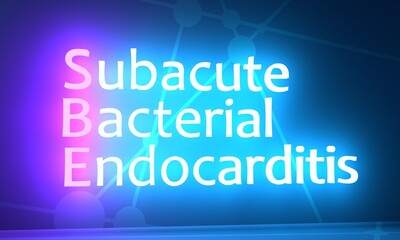 SBE - Subacute Bacterial Endocarditis acronym. Neon shine text. 3D render