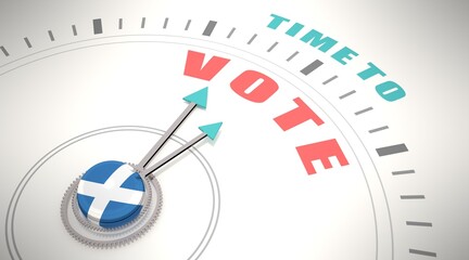 Time to vote words on clock face. Flag of Scotland. 3D render