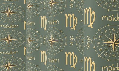 Waved background with Maiden zodiac symbol icon. 3D Render