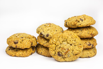 rolled oats chocolate chip peanut butter cookie with pretzel sticks
